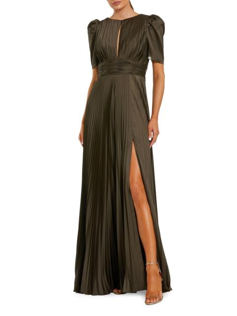 MAC DUGGAL Women's Pleated Charmeuse Short-Sleeve Gown - Olive