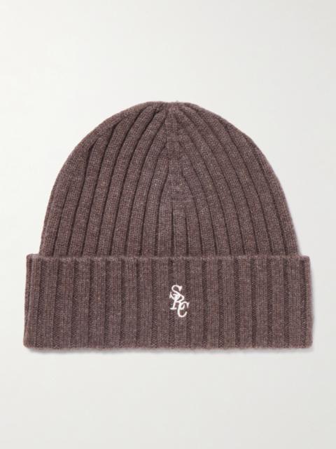 Sporty & Rich Embroidered Ribbed Cashmere And Wool-blend Beanie