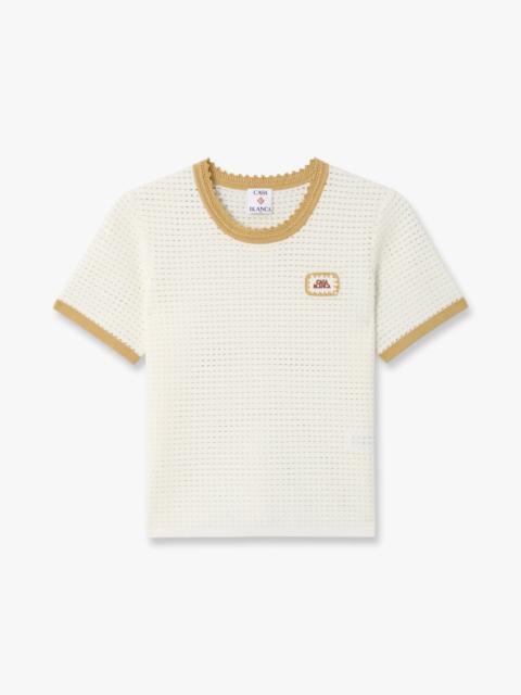 CASABLANCA White Lace Tuck Stitch Short Sleeve Top | Casablanca Paris