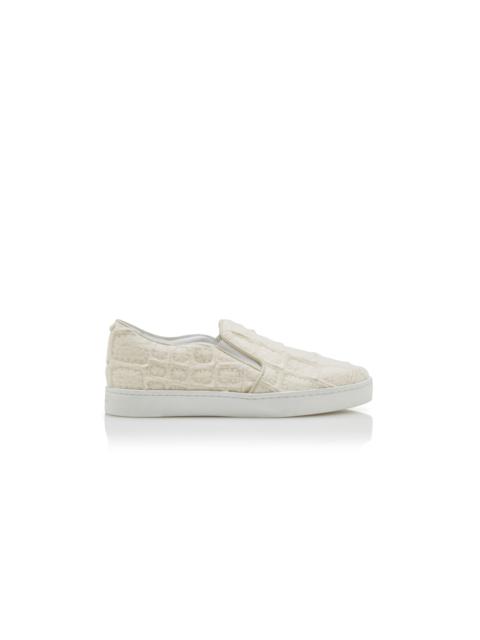 Manolo Blahnik Ivory Wool Textured Slip On Sneakers