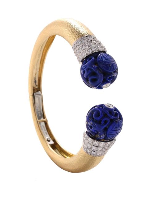 DAVID WEBB Diamond Lapis Bead Magellan Cuff Bracelet