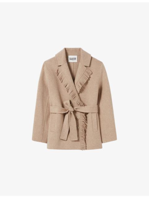 Claudie Pierlot Double-Breasted Fringed Wool-Blend Coat