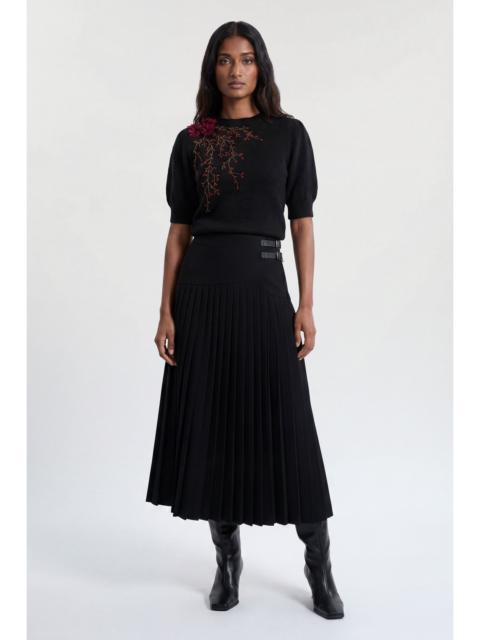 KAREN MILLEN Flower And Beaded Puff Sleeve Knit Tee