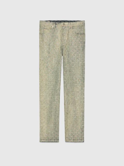 GUCCI GG jacquard denim pant with crystals