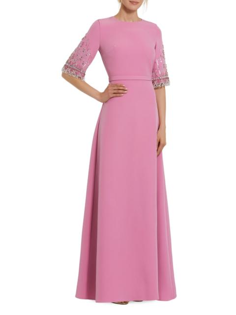MAC DUGGAL Women's Crêpe Beaded-Sleeve A-Line Gown - Rose
