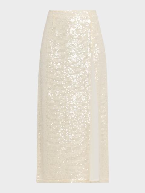 LAPOINTE High-Waist Sequined Slit Midi Dress