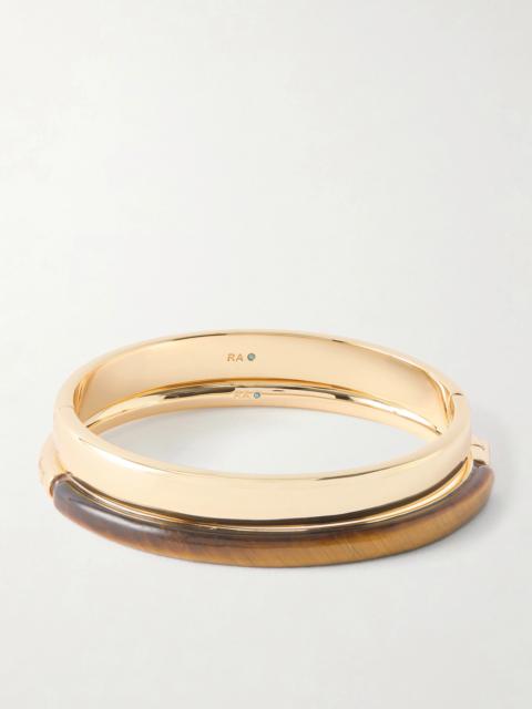 ROXANNE ASSOULIN The Classic Stone Hinge Set Of Two Gold-tone Tiger's Eye Bangles