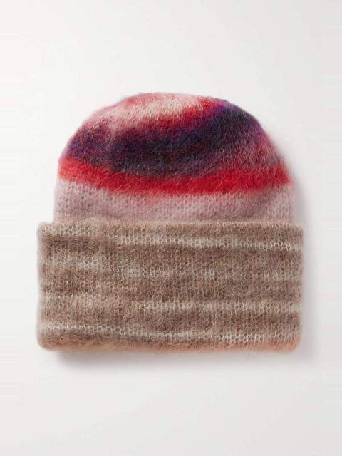 Striped crochet-knit mohair beanie