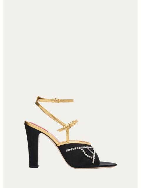 Valentino 100mm VLogo Embellished Satin and Metallic Leather Pumps