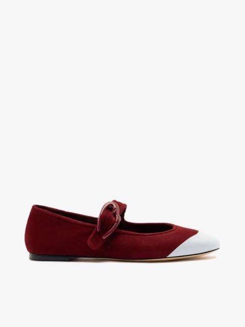 Larroudé Verona Cap Ballet Flat Burgundy Suede and Maya Leather
