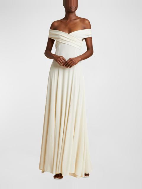 Bruna Off-Shoulder Crossover Gown