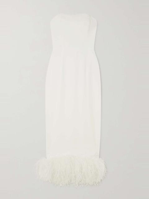 Minelli strapless feather-trimmed crepe midi dress