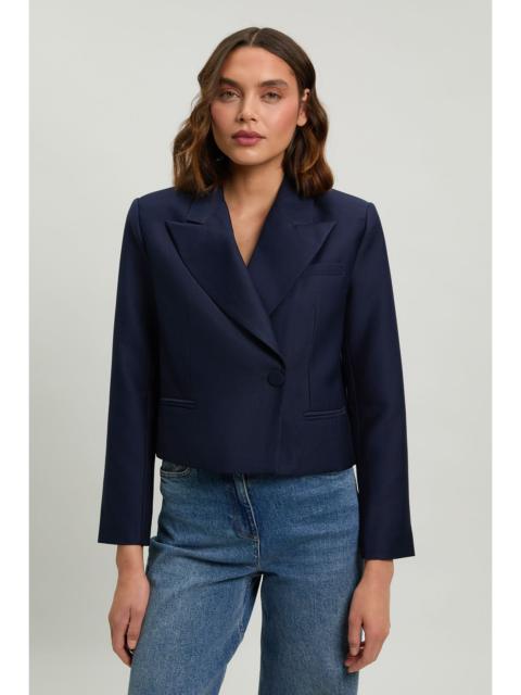 KAREN MILLEN Tailored Satin Tux Cropped Blazer