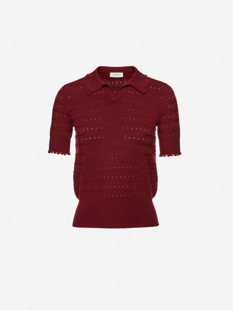 MAGDA BUTRYM Polo knit top with frill details in burgundy
