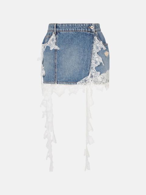 Blumarine Lace-trimmed denim miniskirt