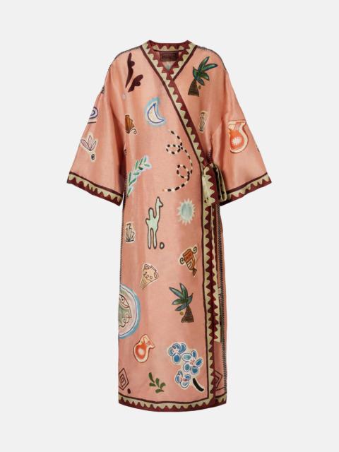 ALÉMAIS Linen and silk-blend wrap midi dress