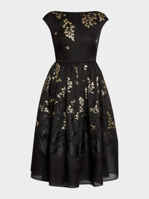 Erdem Floral Brocade Cap-Sleeve Midi Dress