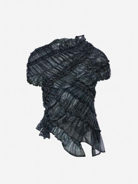 MAGDA BUTRYM Ruched cotton short sleeve blouse in blue check