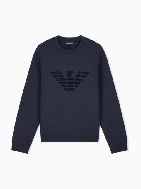 EMPORIO ARMANI DOUBLE JERSEY SWEATSHIRT WITH LARGE FLOCKED LOGO