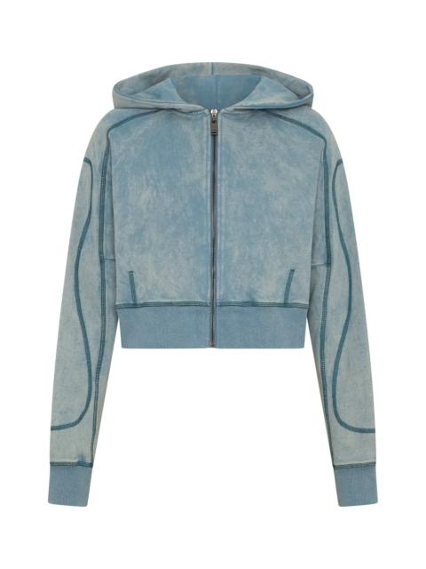 ONE TEASPOON Cropped Fleece Zip Hoody - Washed Blue
