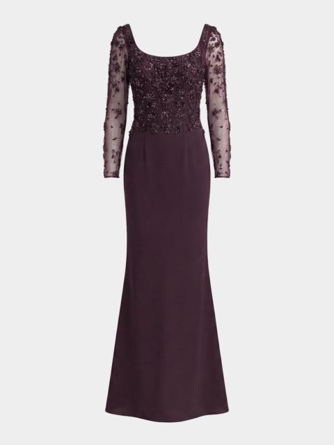MAC DUGGAL Beaded Jersey Column Gown