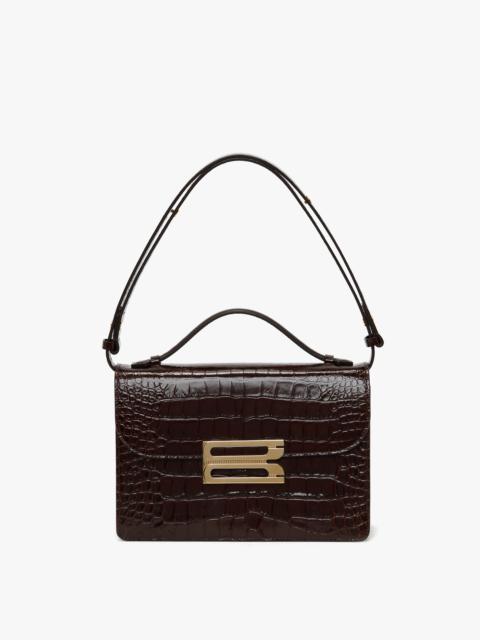 Victoria Beckham Dorian Bag In Dark Brown Croc Embossed Leather