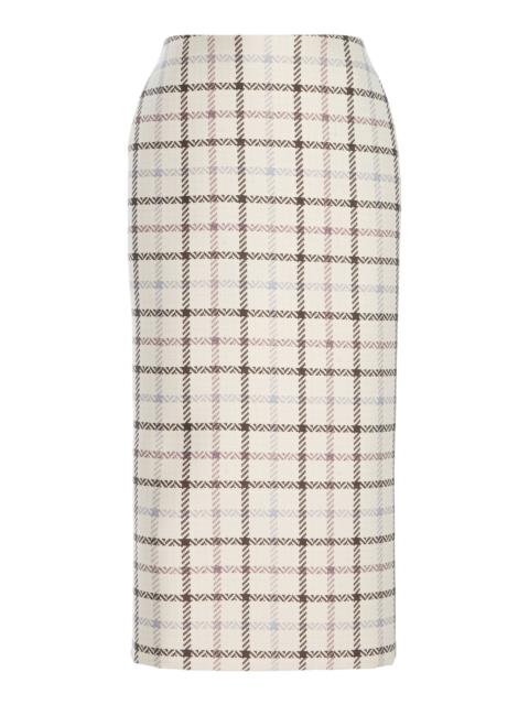 BRANDON MAXWELL The Mercer  Bonded Wool-Silk Mikado Pencil Midi Skirt black/white