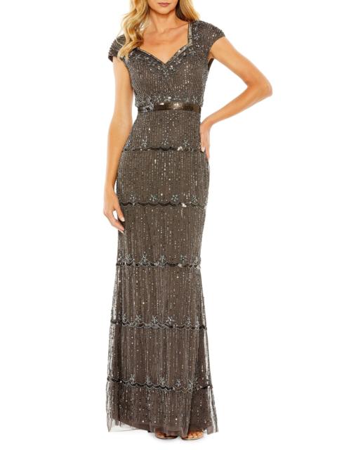 MAC DUGGAL Women's Embellished Cap Sleeve Gown - Charcoal
