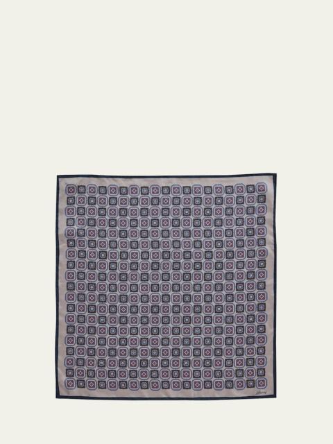 Brioni Men's Medallion Print Silk Pocket Square
