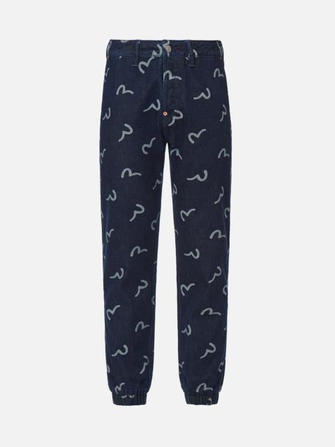 EVISU ALLOVER SEAGULL JACQUARD DENIM JOGGER PANTS