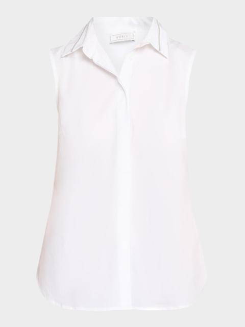 PESERICO Chain-Trim Sleeveless Stretch Cotton Shirt