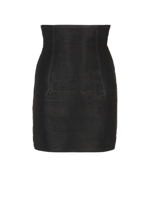 Balmain High-waist rolled lambskin leather mini skirt