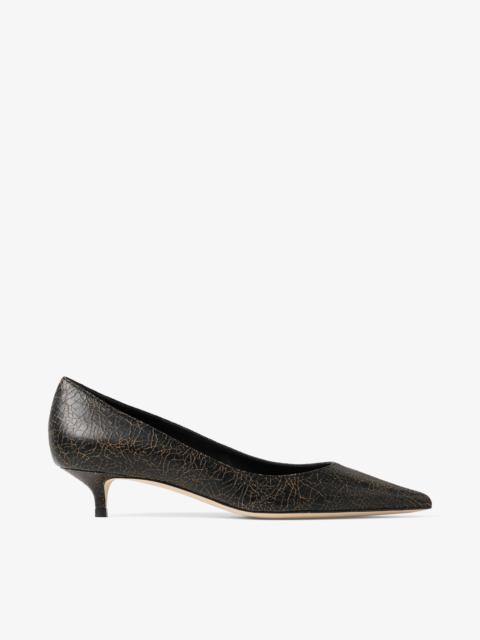 JIMMY CHOO Amelia Black and Toffee Crackled Leather Pumps