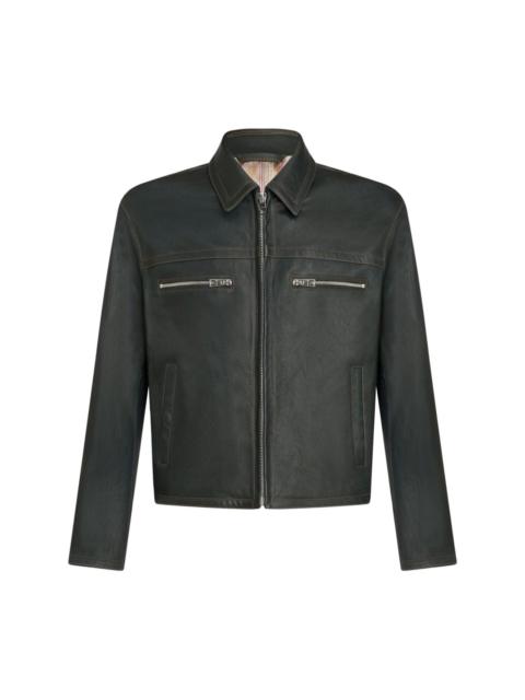 debossed-logo leather jacket