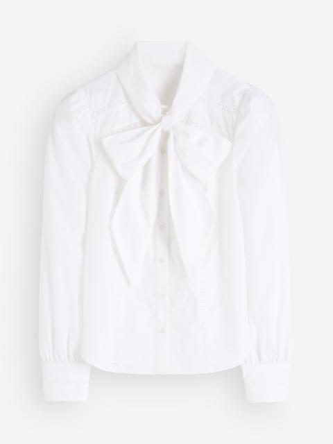 BODEN Clara Tie Neck Shirt-White Trim Detail