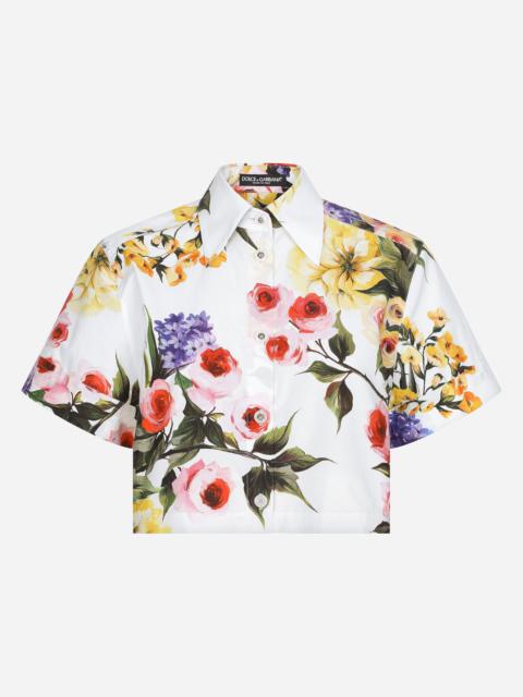 Short cotton shirt with garden print