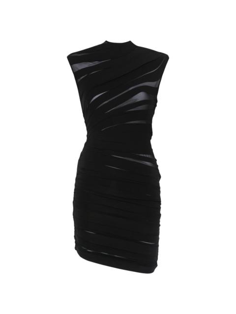 ruched sheer mini dress