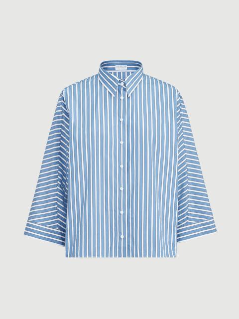 Brunello Cucinelli Cotton shadow stripe poplin shirt with monili