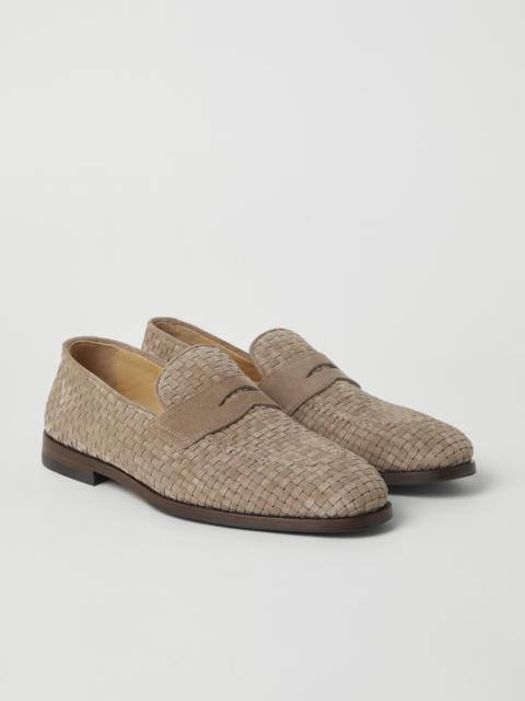 Woven suede penny loafers
