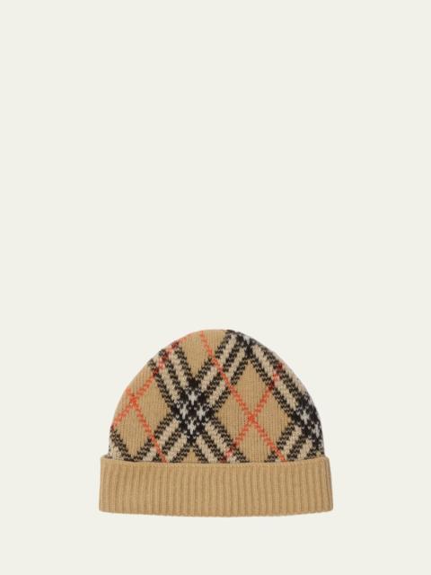 Check Cashmere-Blend Beanie