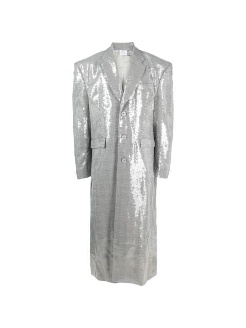 sequin-embellished checked coat