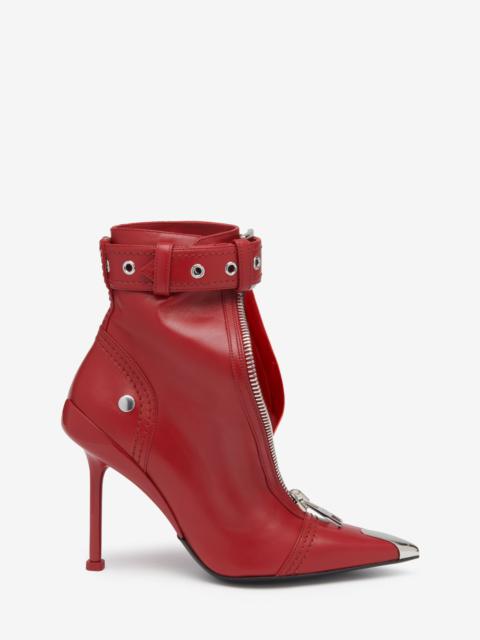 Alexander McQueen Women's Slash Biker Boot in Blood Red/silver