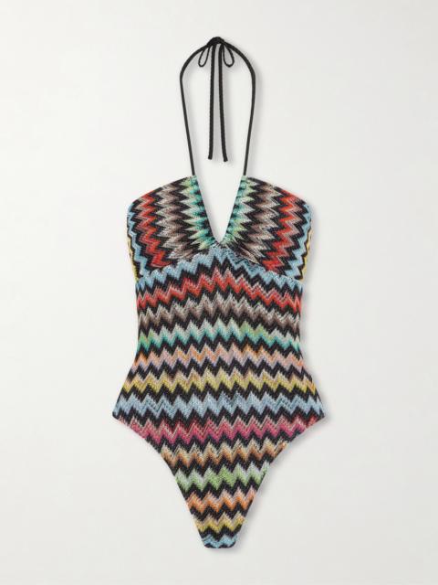 Missoni Striped Metallic Crochet-knit Swimsuit