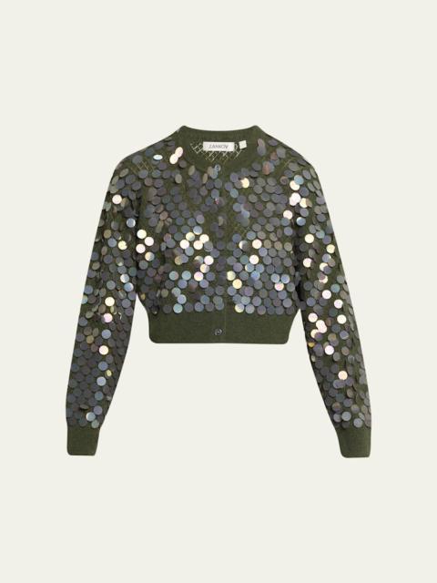 ZANKOV Sequined Cashmere Pointelle Knit Crop Cardigan