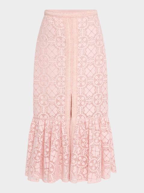 GIAMBATTISTA VALLI Lace Slit Ruffle Midi Skirt