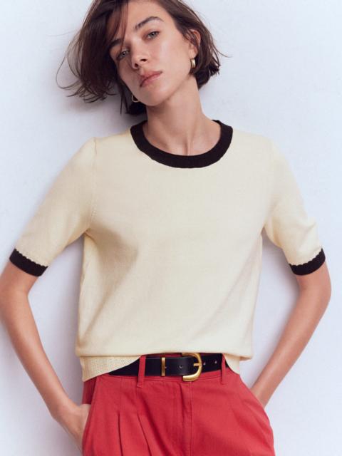 BODEN Emilia Cotton Crew T-shirt-Warm Ivory, Navy