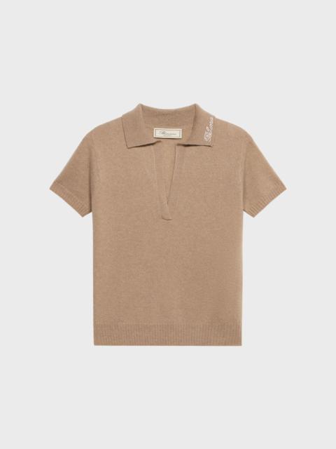 CASHMERE POLO-STYLE JUMPER WITH RHINESTONE EMBROIDERY