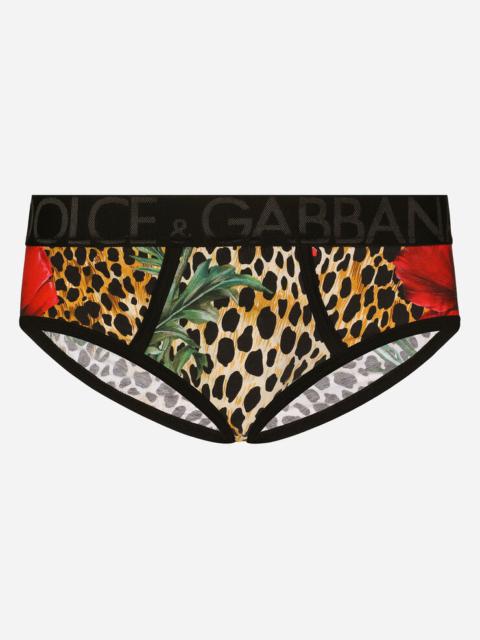 Dolce & Gabbana Two-way stretch jersey Brando briefs with poppy and ocelot print