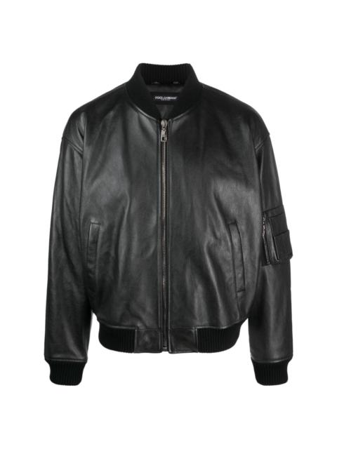 leather zip-up bomber jacket