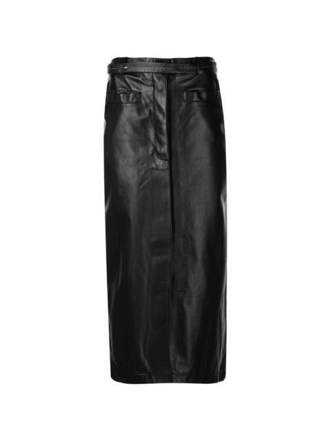 belted leather midi skirt